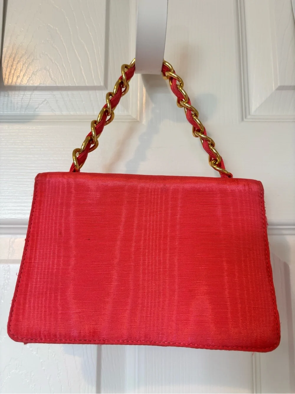 Banana Republic Coral Satin Shoulder Bag with Gold Chain and Jewel Accents
